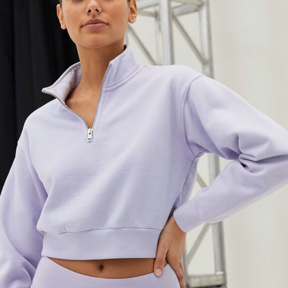 TNA Cozy Fleece Perfect Bright White Cropped Long Sleeve Sweatshirt Size M - Picture 5 of 13